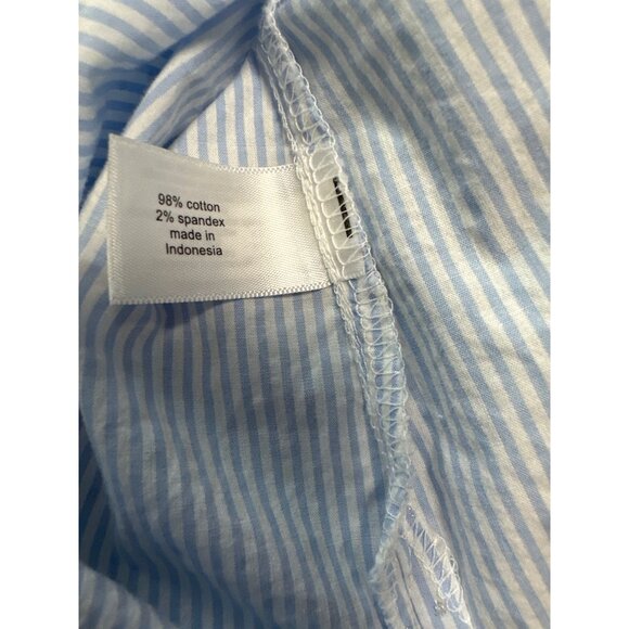 Lane Bryant Blue Pinstripe Button-Up Shirt W/ Ruffle Sleeves & Collar Size 16 - Picture 7 of 9